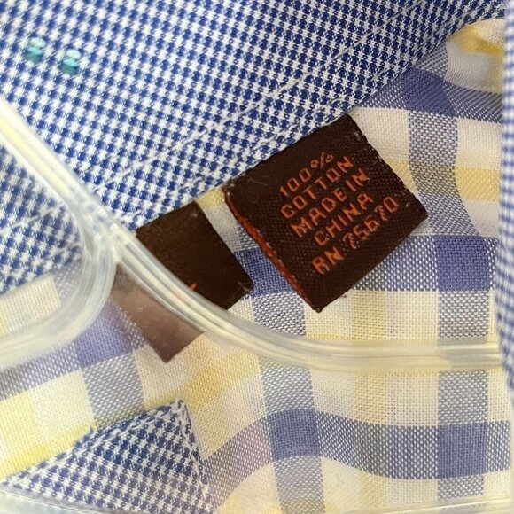 James Tattersall Mens Button Up Shirt Blue Yellow Plaid Check Sz Large - Picture 5 of 6
